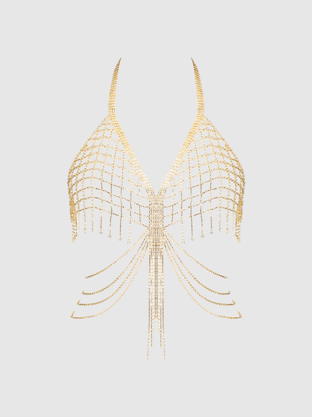 RHINESTONE NET & FRINGE HALTER BRALETTE