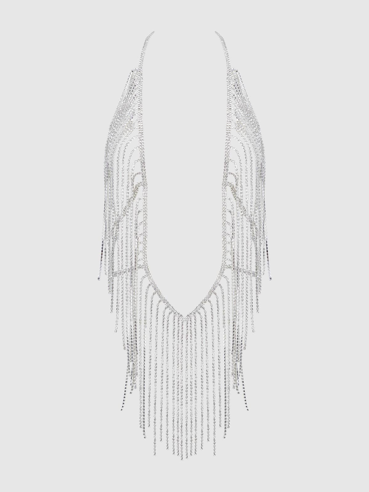 RHINESTONE PLUNGE & FRINGE TEDDY